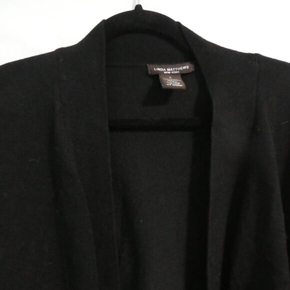LINDA MATTHEWS NEW YORK | large | Black Open Front Lightweight Knit Cardigan - Picture 4 of 16